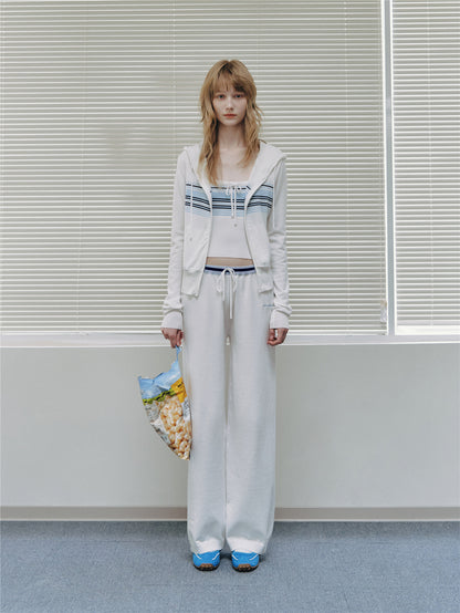 Asgony ASG26502 Contrast Stripe Knit Hooded Cardigan+ASG26503 Camisole+ ASG26504 Straight Pants