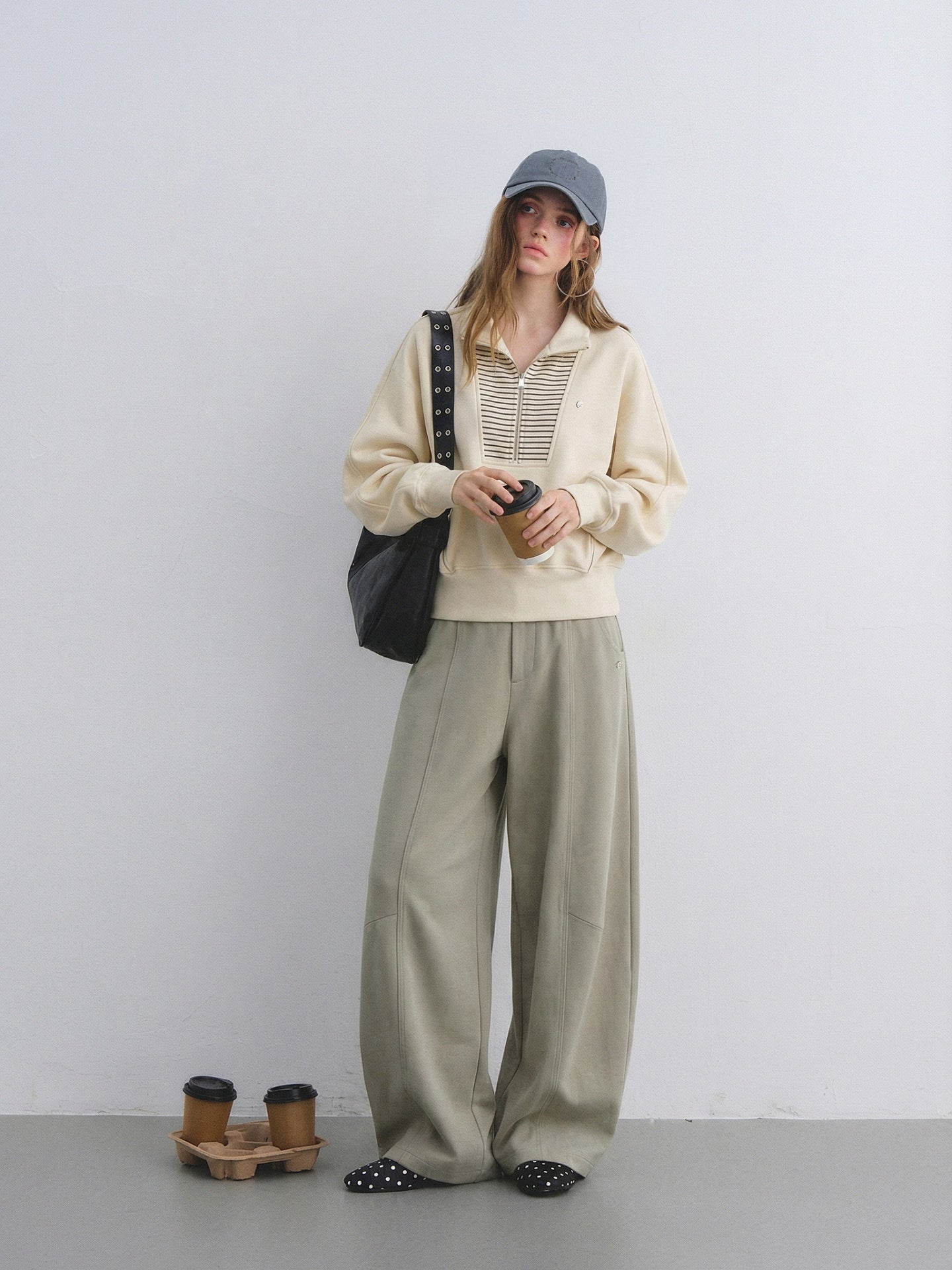 AsGony ASG25675&amp;ASG25676 Waist zipper pullover striped patchwork hoodie + pants
