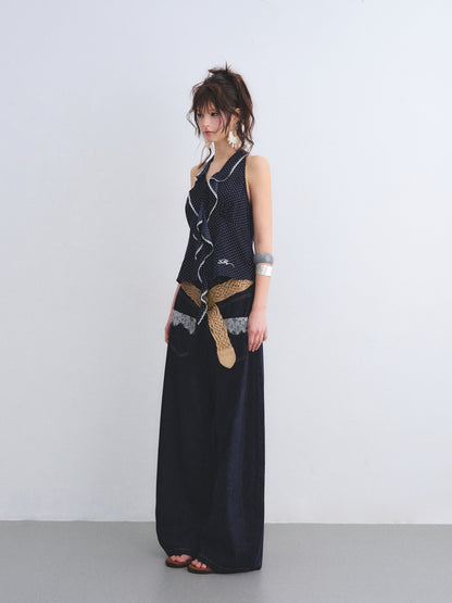 AsGony ASG26018 Lotus leaf lace polka dot sleeveless vest