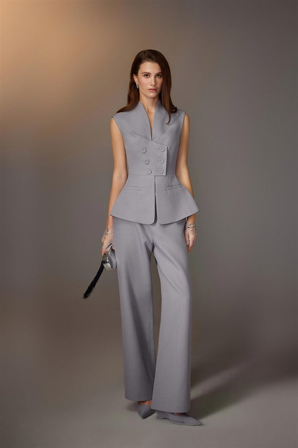KEIRA TONG Sleeveless Button Blazer &amp; Fitted Minimal Pants