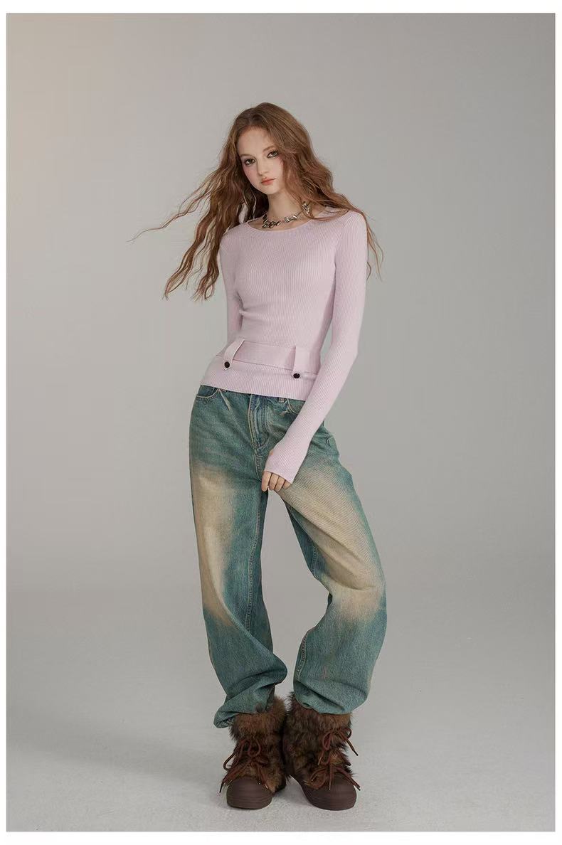 VIA PITTI V24DK285  Belt embellished woolen base top(2color)