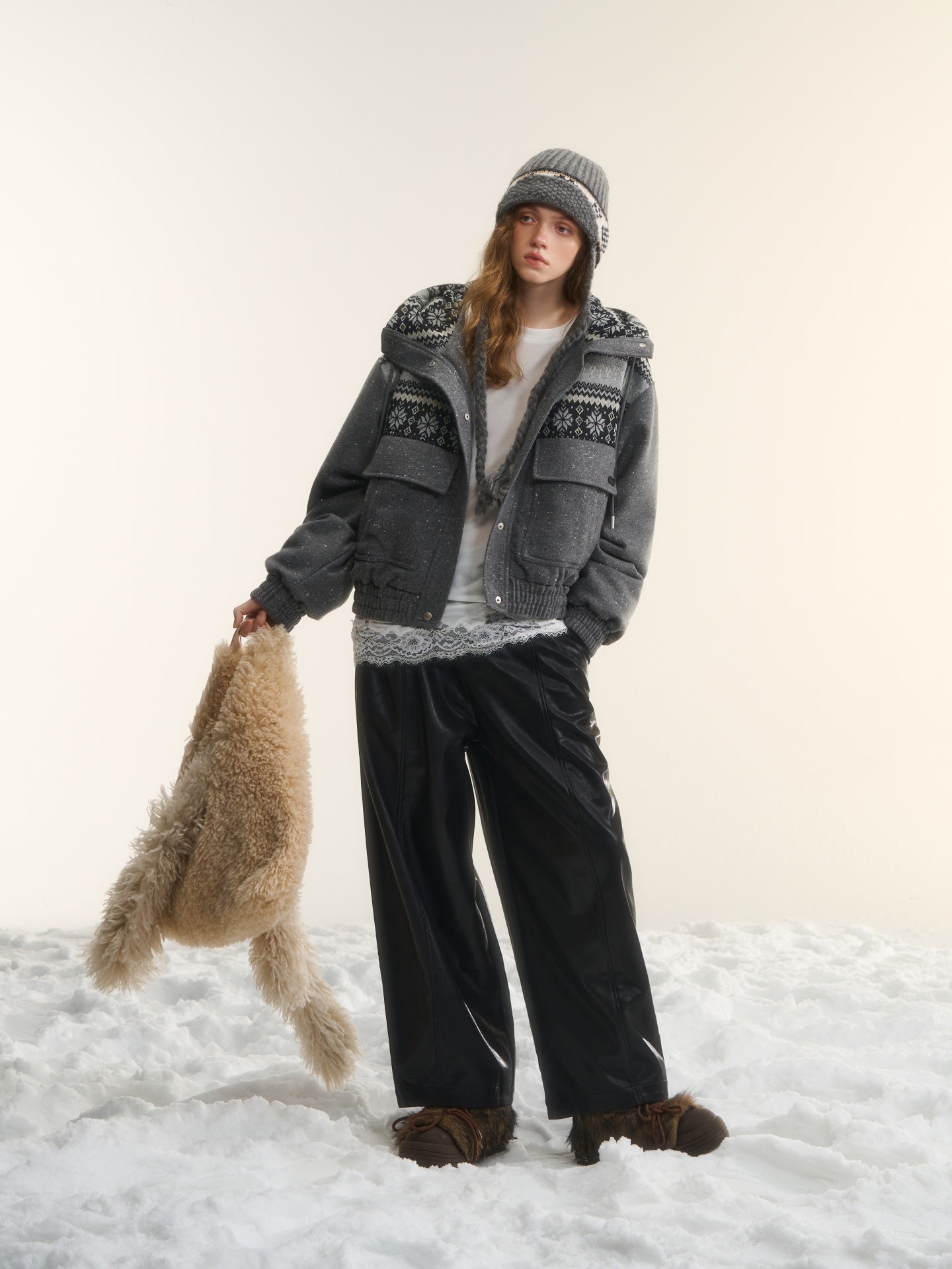 AsGony ASG25527 90 white duck down wool Fel Island hooded down jacket