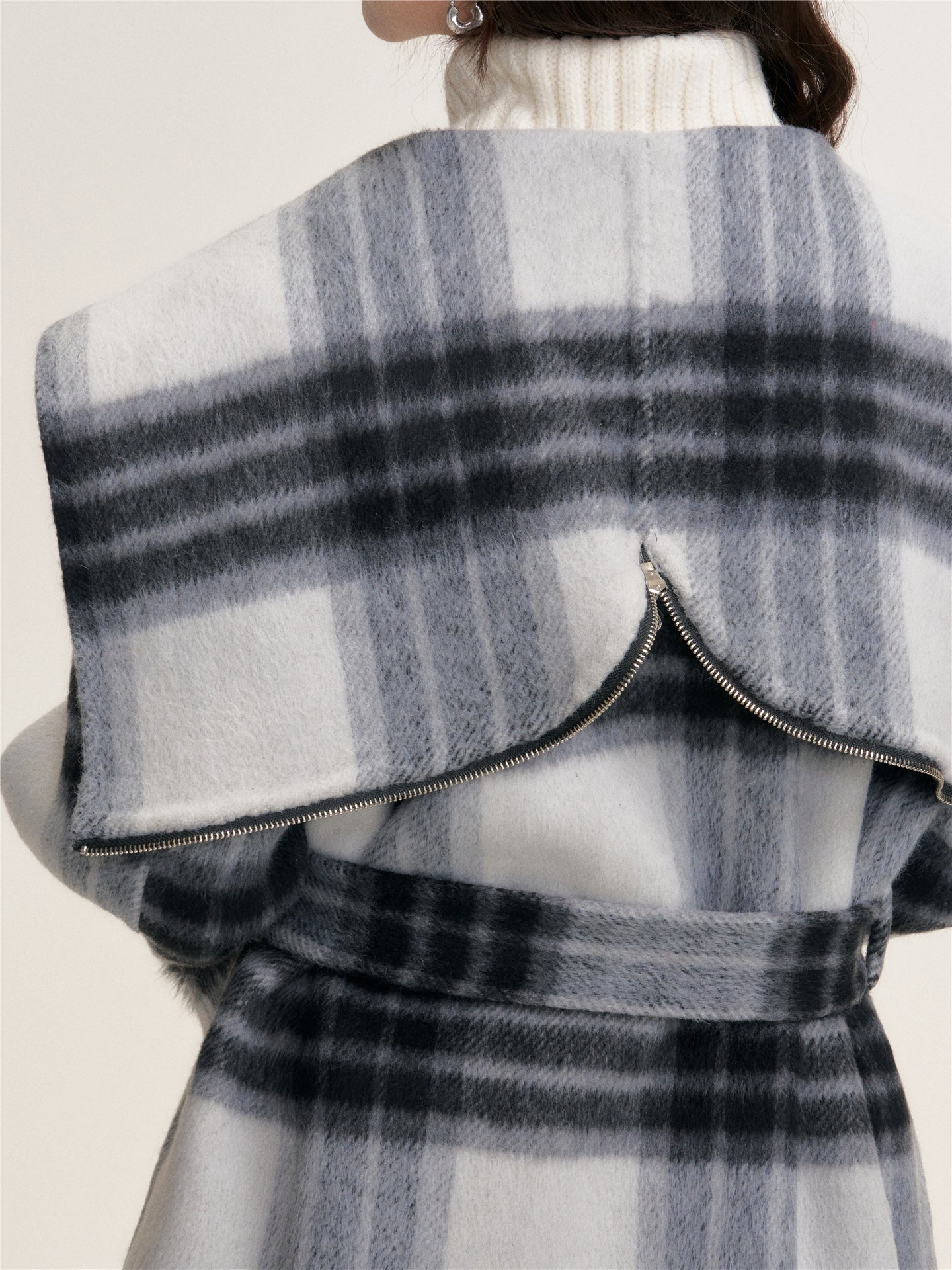 16DEWS 16D25456 Plaid hooded double-sided wool coat