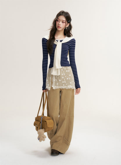 16DEWS 16D25449 Fake two piece slim fit long sleeved knitted top