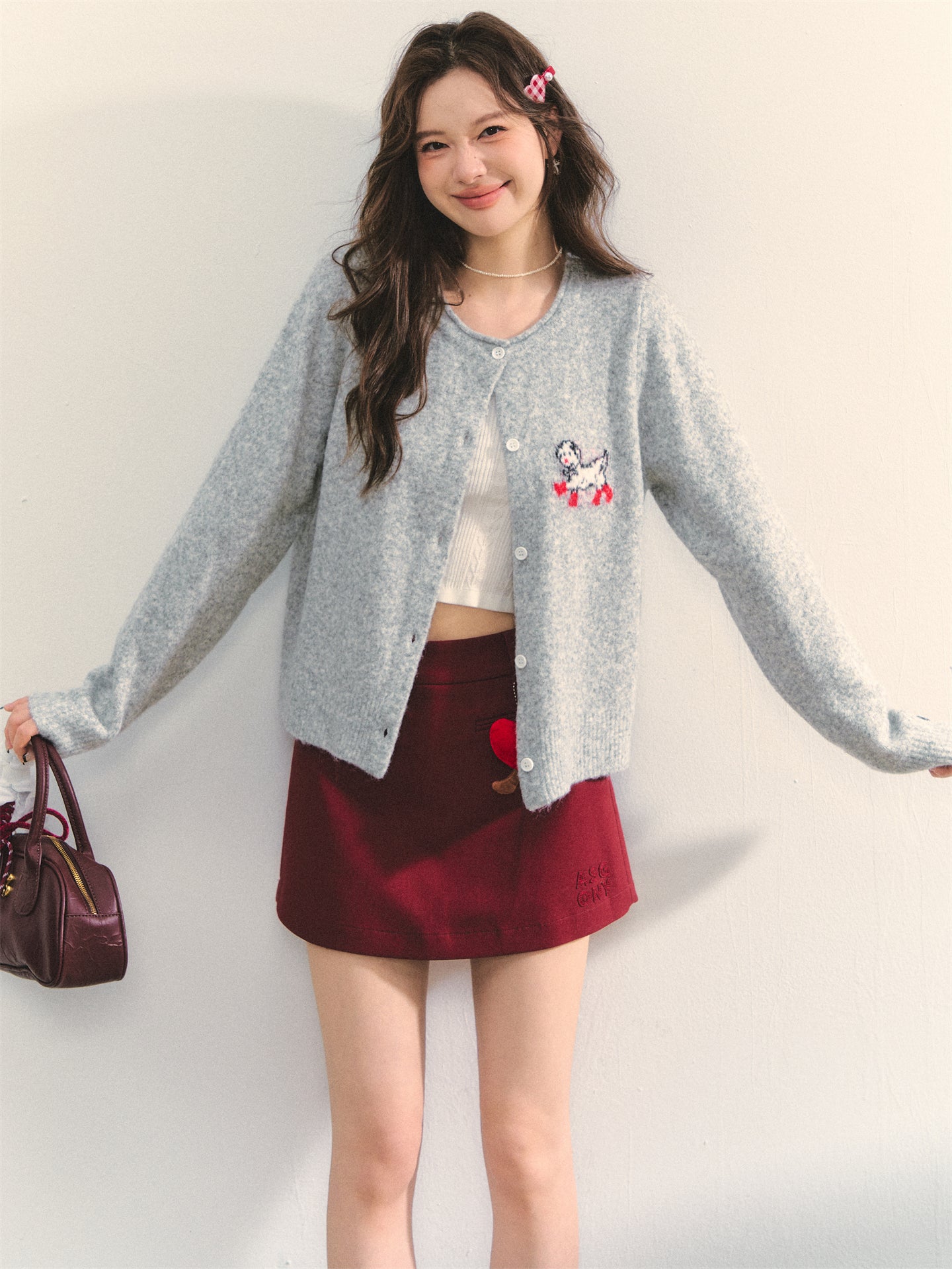 AsGony ASG25319 Puppy long sleeved knitted cardigan
