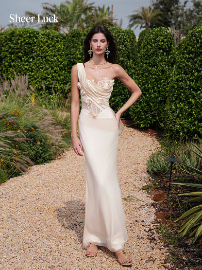 SHEERLUCK SLLYQ26406 3D floral ribbon strapless fishtail dress