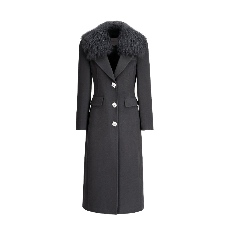 SHEERLUCK SLDY25503 Wool collar diamond button slim fit coat