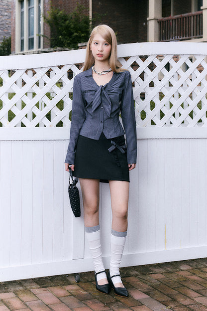 Serene Ease Rose striped shirt + skirt set