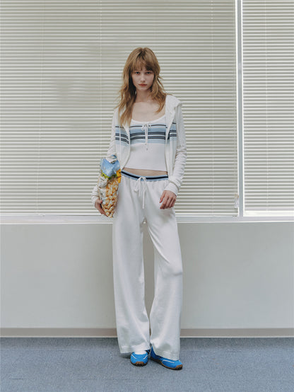 Asgony ASG26502 Contrast Stripe Knit Hooded Cardigan+ASG26503 Camisole+ ASG26504 Straight Pants