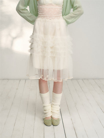 16DEWS 16D26125 High waisted A-line mesh cake skirt