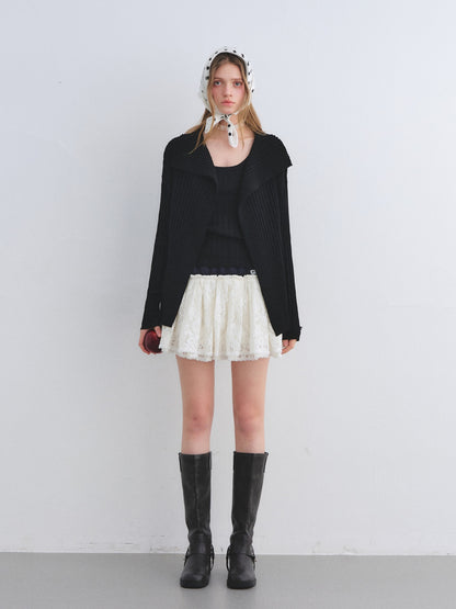 AsGony ASG25671 Elastic contrasting lace patchwork puffy skirt