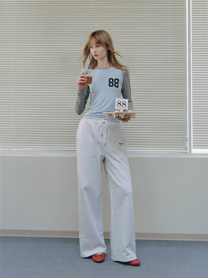 Asgony ASG26543 Crew Neck Contrast Slim Raglan Sleeve Top