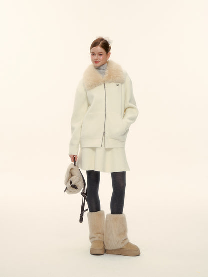 AsGony ASG25601 Wool Flannel Lapel Zippered Knit Sweater Jacket