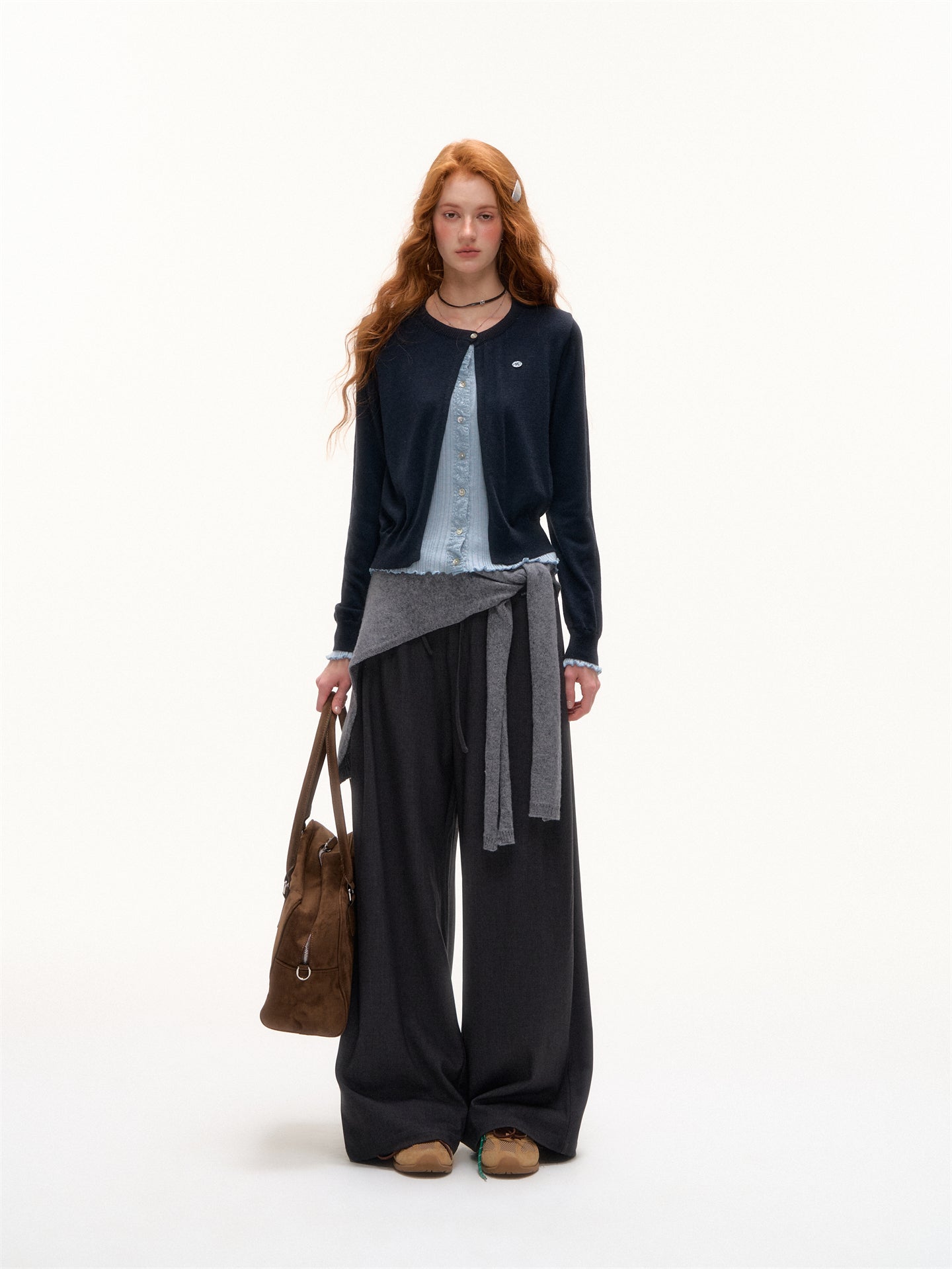 AsGony ASG25394 Lace patchwork drawstring loose pants