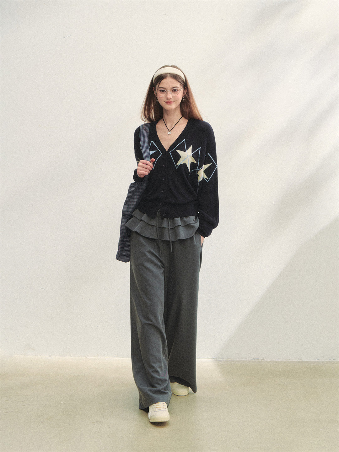 AsGony ASG25275 Double layered ruffle edge tied casual pants