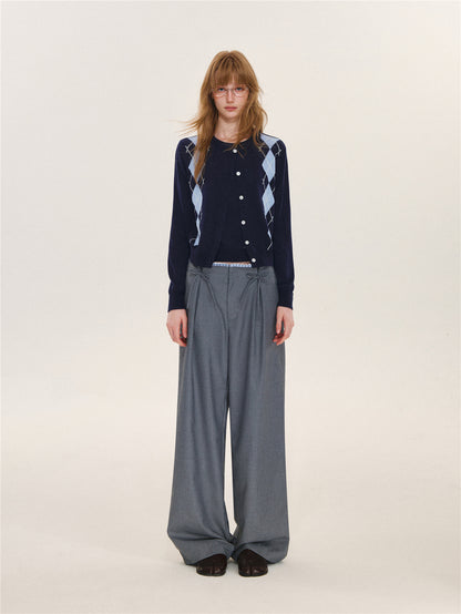 Asgony ASG26616 &amp; ASG26617 Wool Argyle Color-Block Knit Top Set
