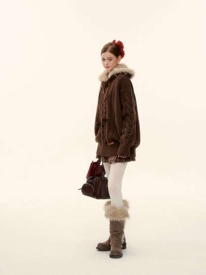 AsGony ASG25619 Detachable wool collar needle twisted pullover sweater