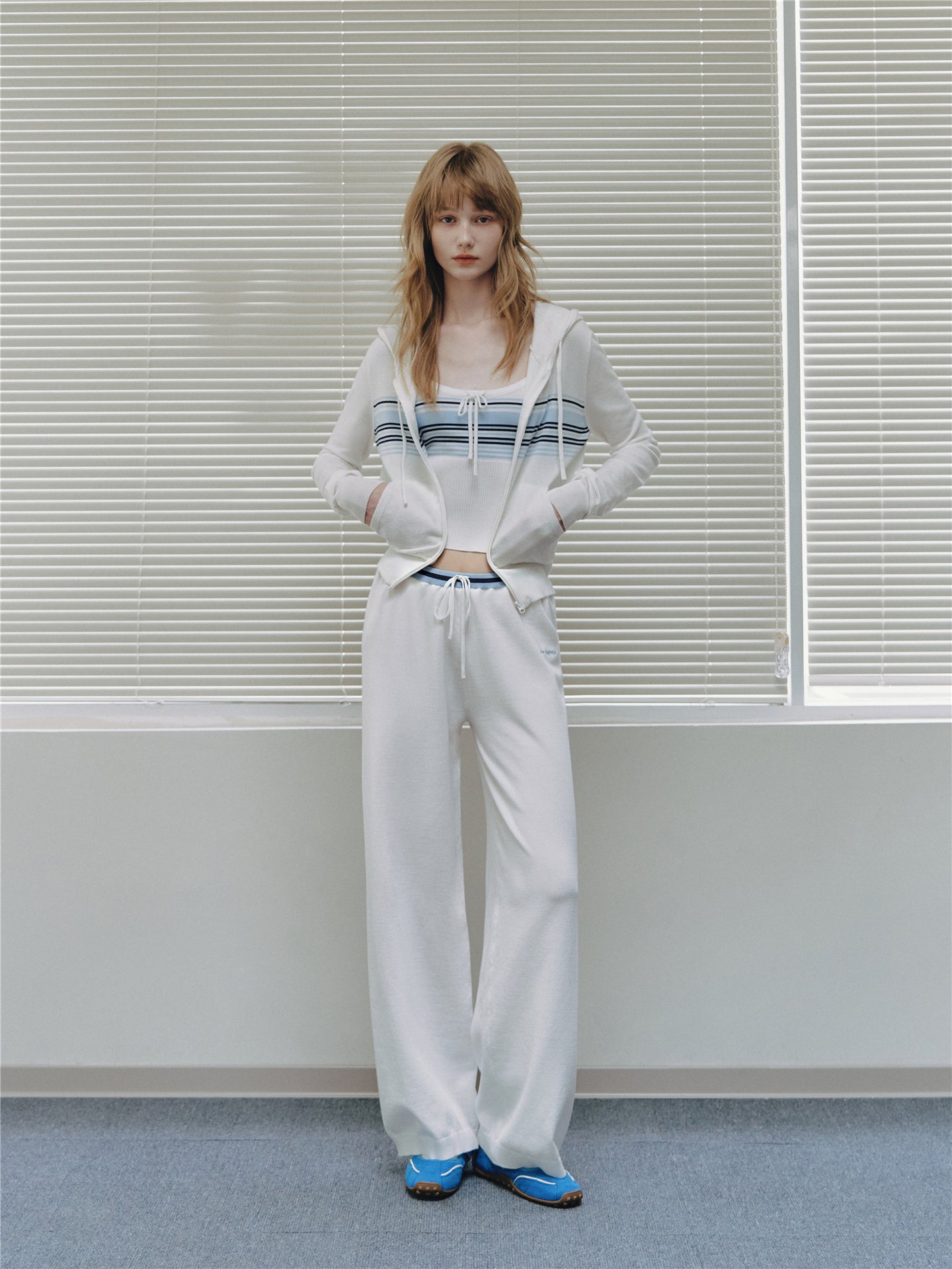 Asgony ASG26502 Contrast Stripe Knit Hooded Cardigan+ASG26503 Camisole+ ASG26504 Straight Pants