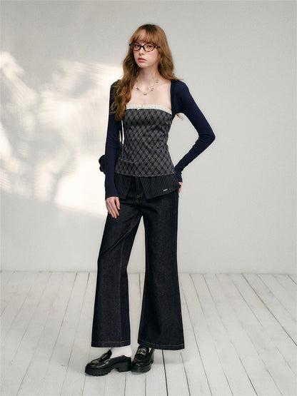 16DEWS 16D26133&amp;16D26134 Lace plaid patchwork camisole top + pants