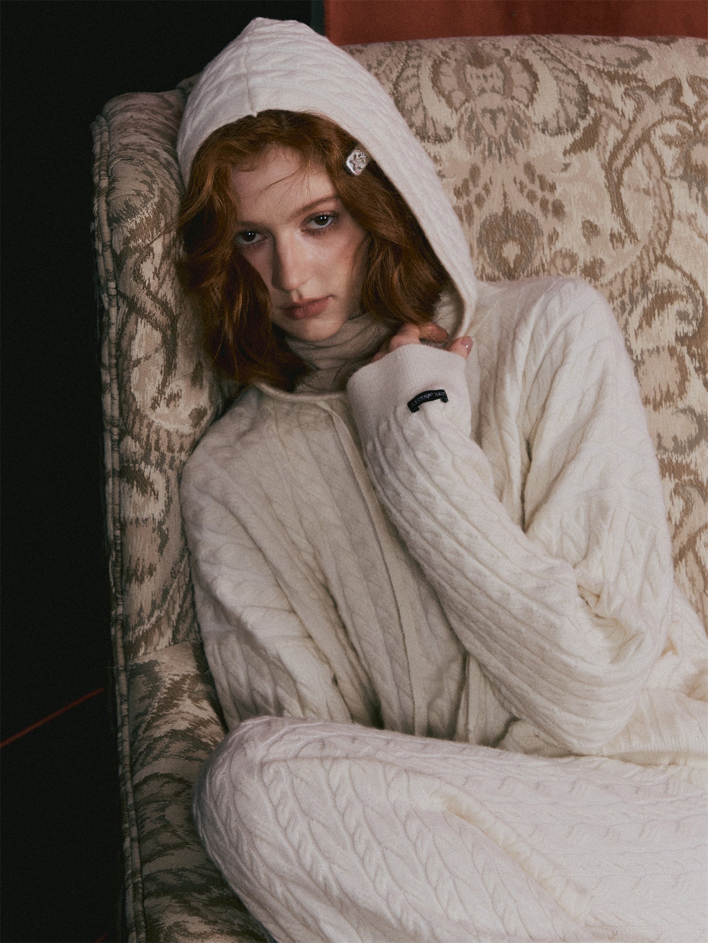 AsGony ASG25490&amp;ASG25521 Wool pullover hooded button twisted knit sweater + pants