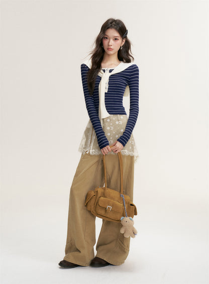 16DEWS 16D25449 Fake two piece slim fit long sleeved knitted top