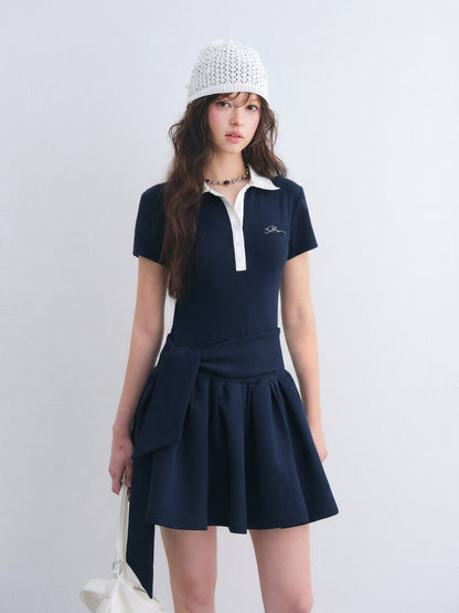 AsGony ASG26020 Polo collar puffy dress tie two-piece set