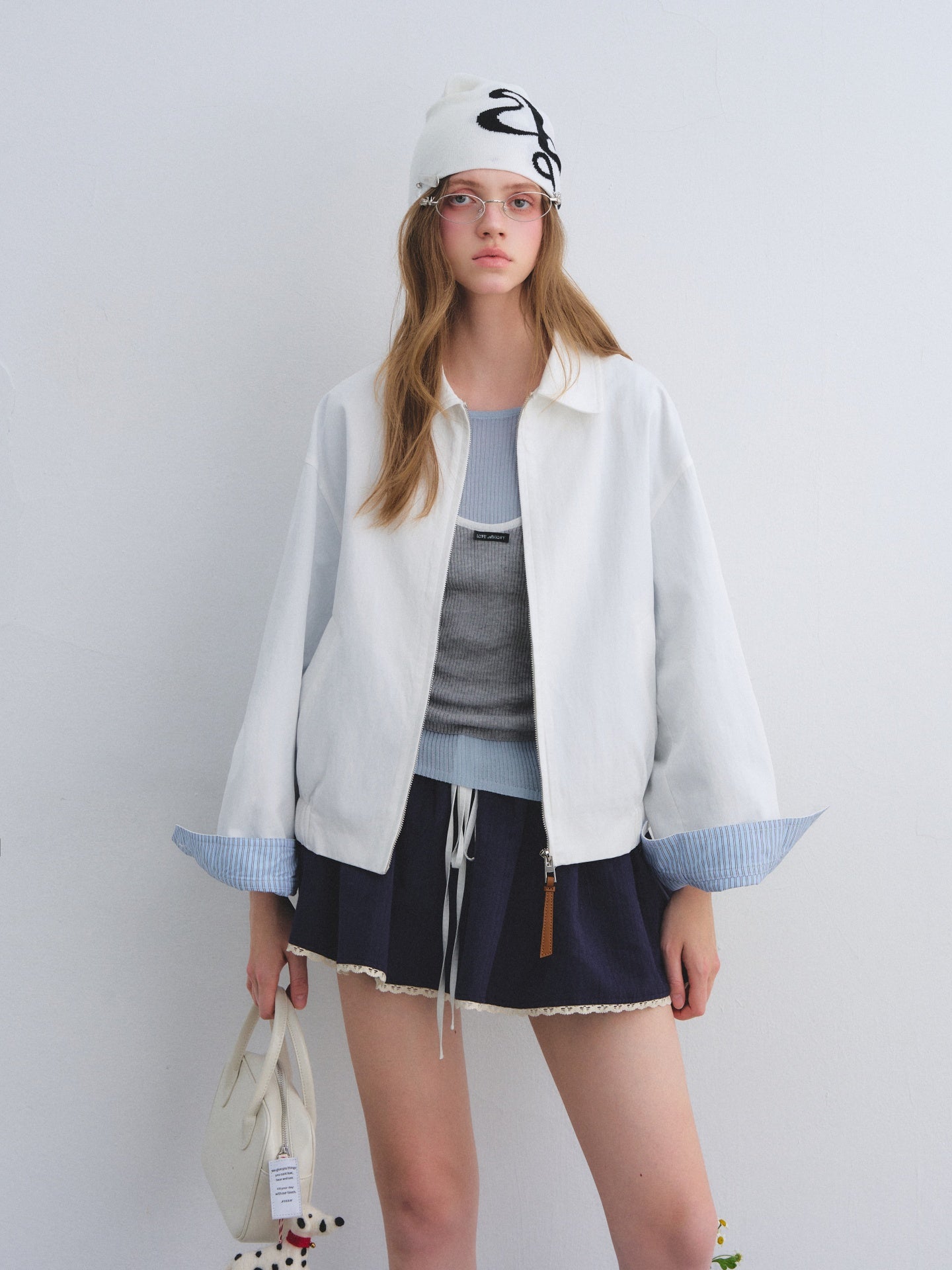 AsGony ASG25674 Detachable swing collar shawl flight jacket