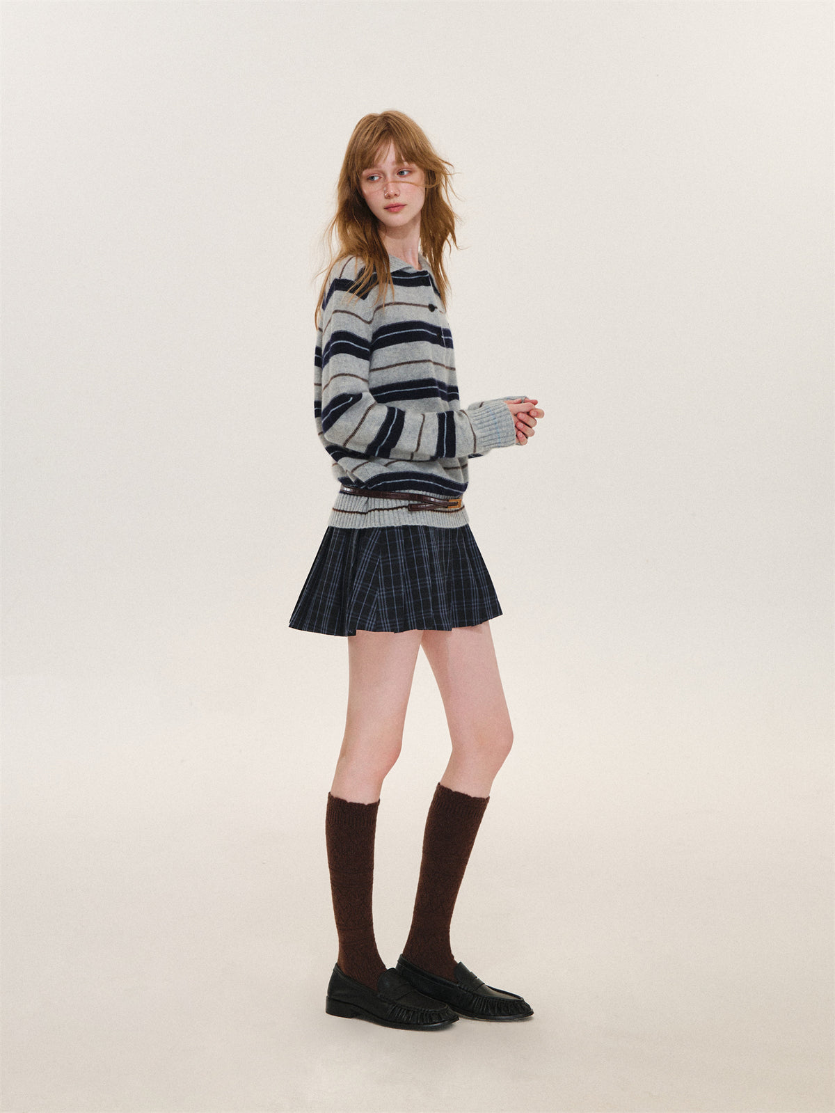 Asgony ASG26597 Striped Collared Knit Polo Shirt