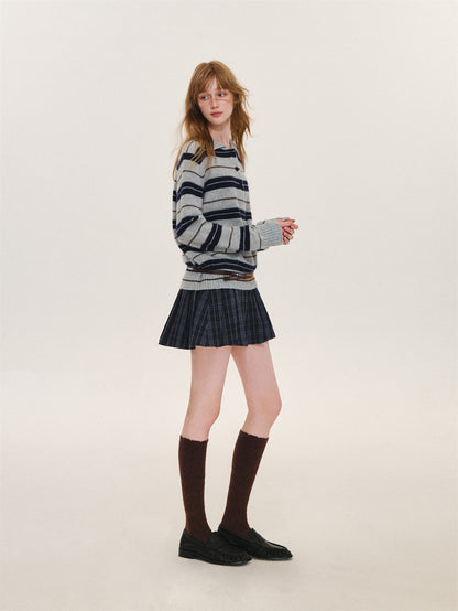 Asgony ASG26597 Striped Collared Knit Polo Shirt