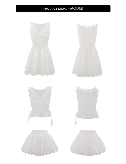 First Date Ruffle edge pleated dress &amp; Top and shorts set