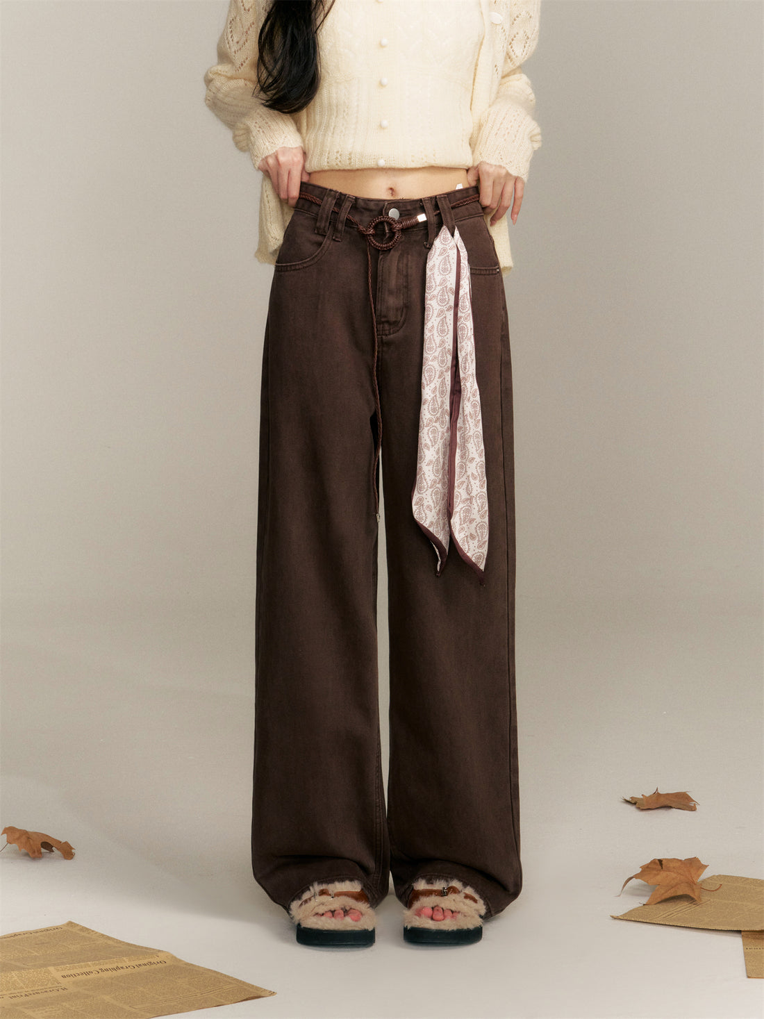16DEWS 16D25357 High waisted straight leg jeans (with silk scarf)