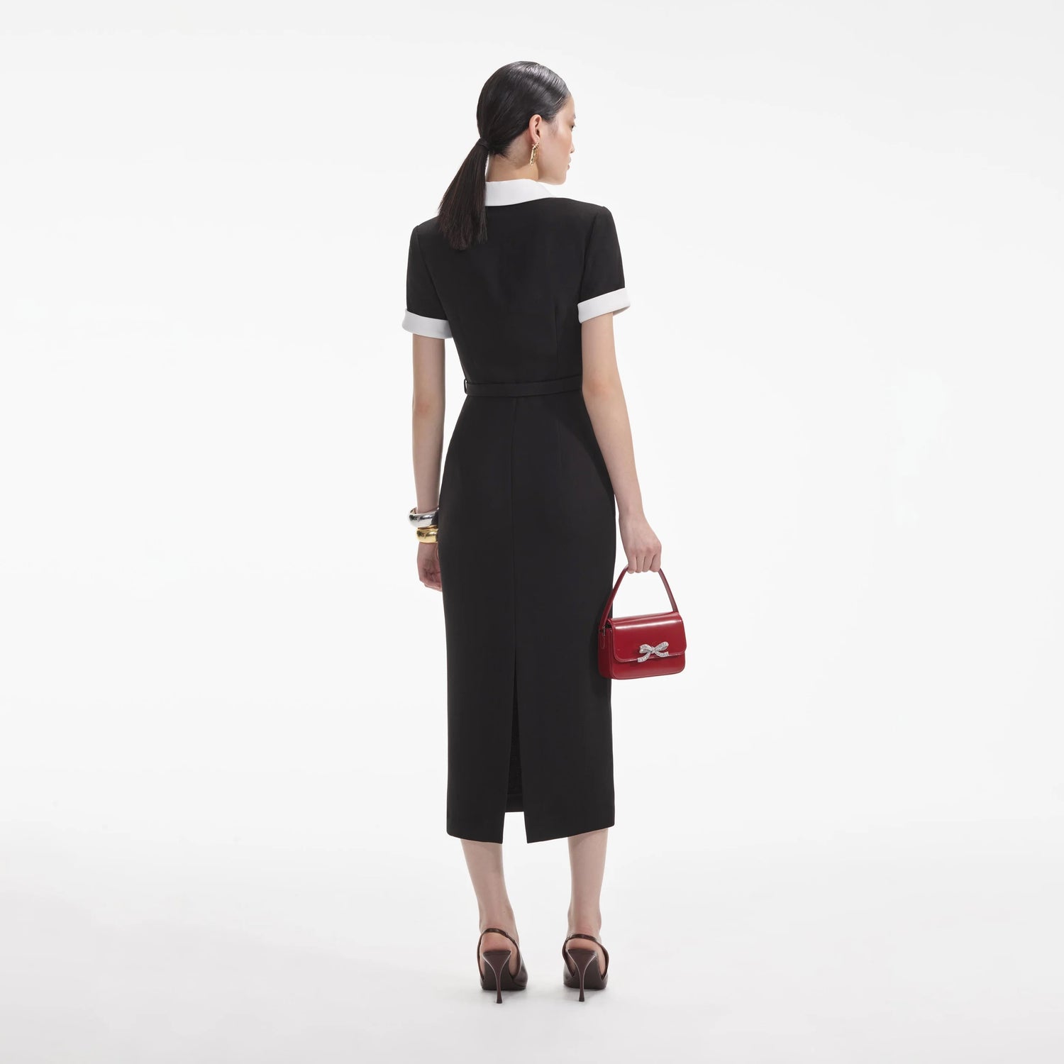 Self-Portrait Black Crepe Contrast Midi Dress