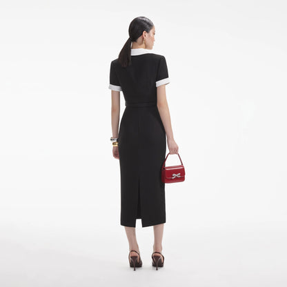 Self-Portrait Black Crepe Contrast Midi Dress