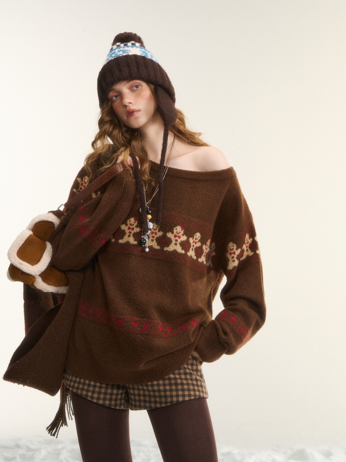 AsGony ASG25544 Fair Isle jacquard sweater and scarf set