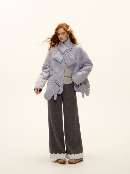 AsGony ASG25456 Double sided plaid scarf gloves cotton suit set