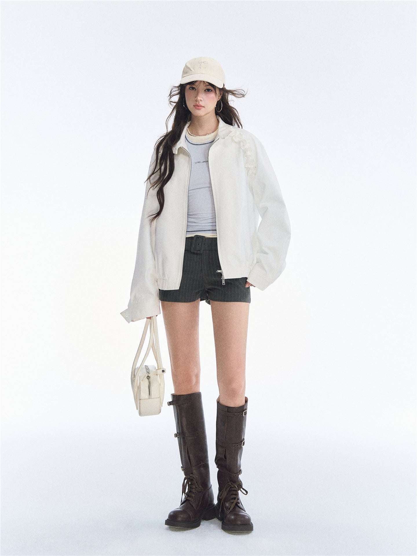 Asgony ASG26529 Ruffle-Edge Harrington Jacket