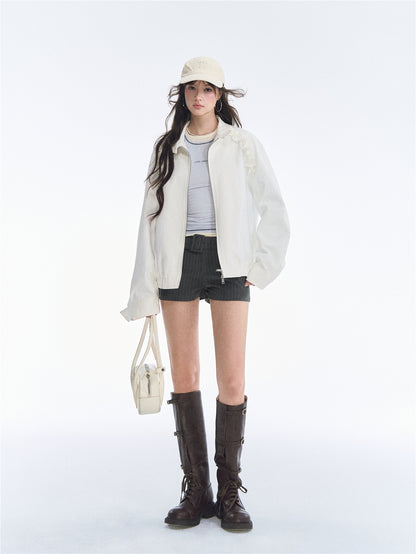 Asgony ASG26529 Ruffle-Edge Harrington Jacket