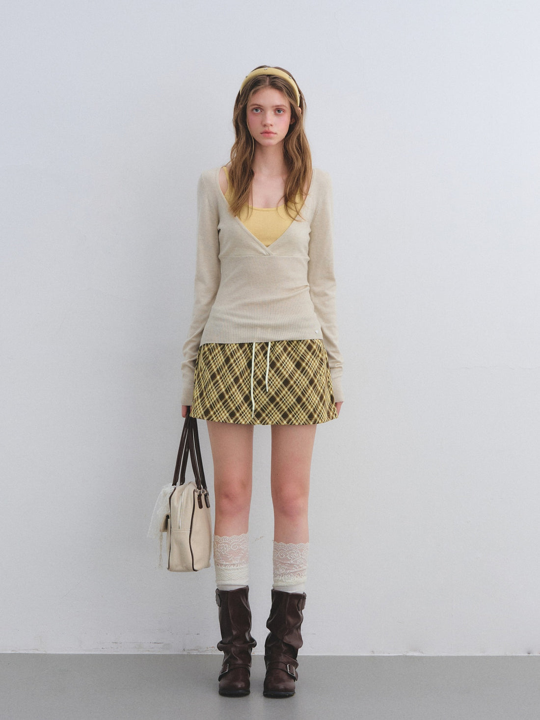 AsGony ASG25655 Wool fake two-piece contrasting splicing knitted top