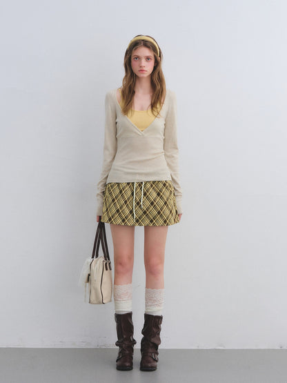 AsGony ASG25655 Wool fake two-piece contrasting splicing knitted top