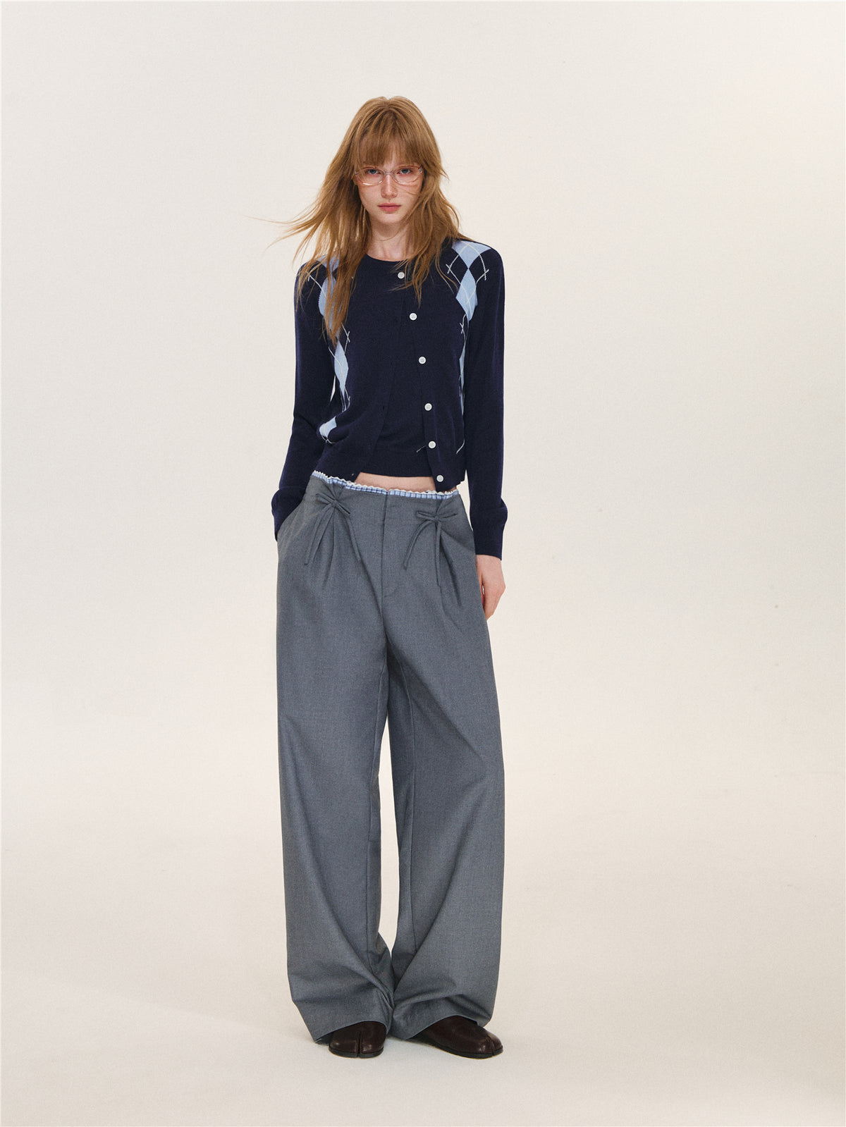 Asgony ASG26616 &amp; ASG26617 Wool Argyle Color-Block Knit Top Set