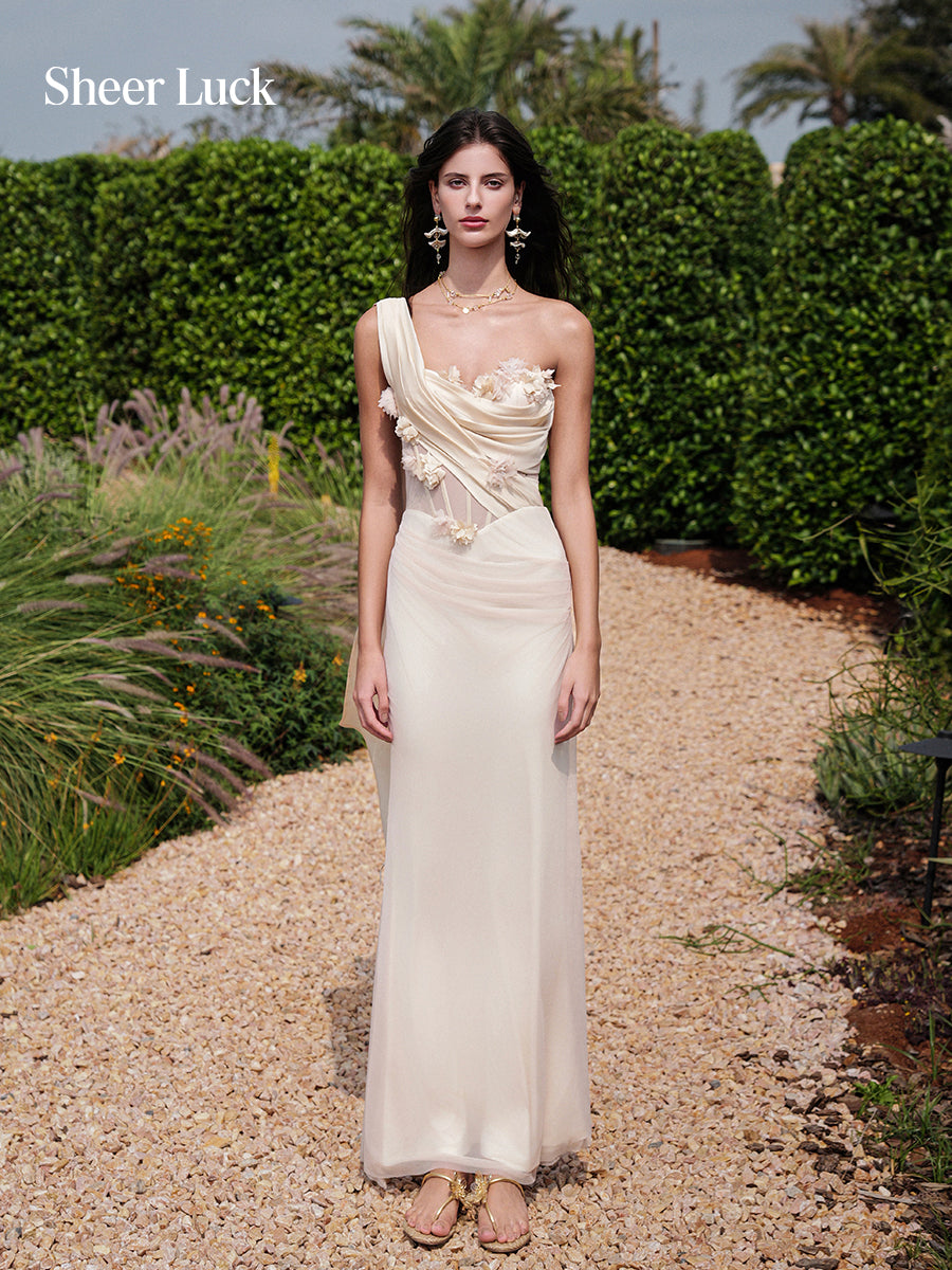 SHEERLUCK SLLYQ26406 3D floral ribbon strapless fishtail dress