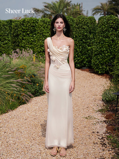 SHEERLUCK SLLYQ26406 3D floral ribbon strapless fishtail dress