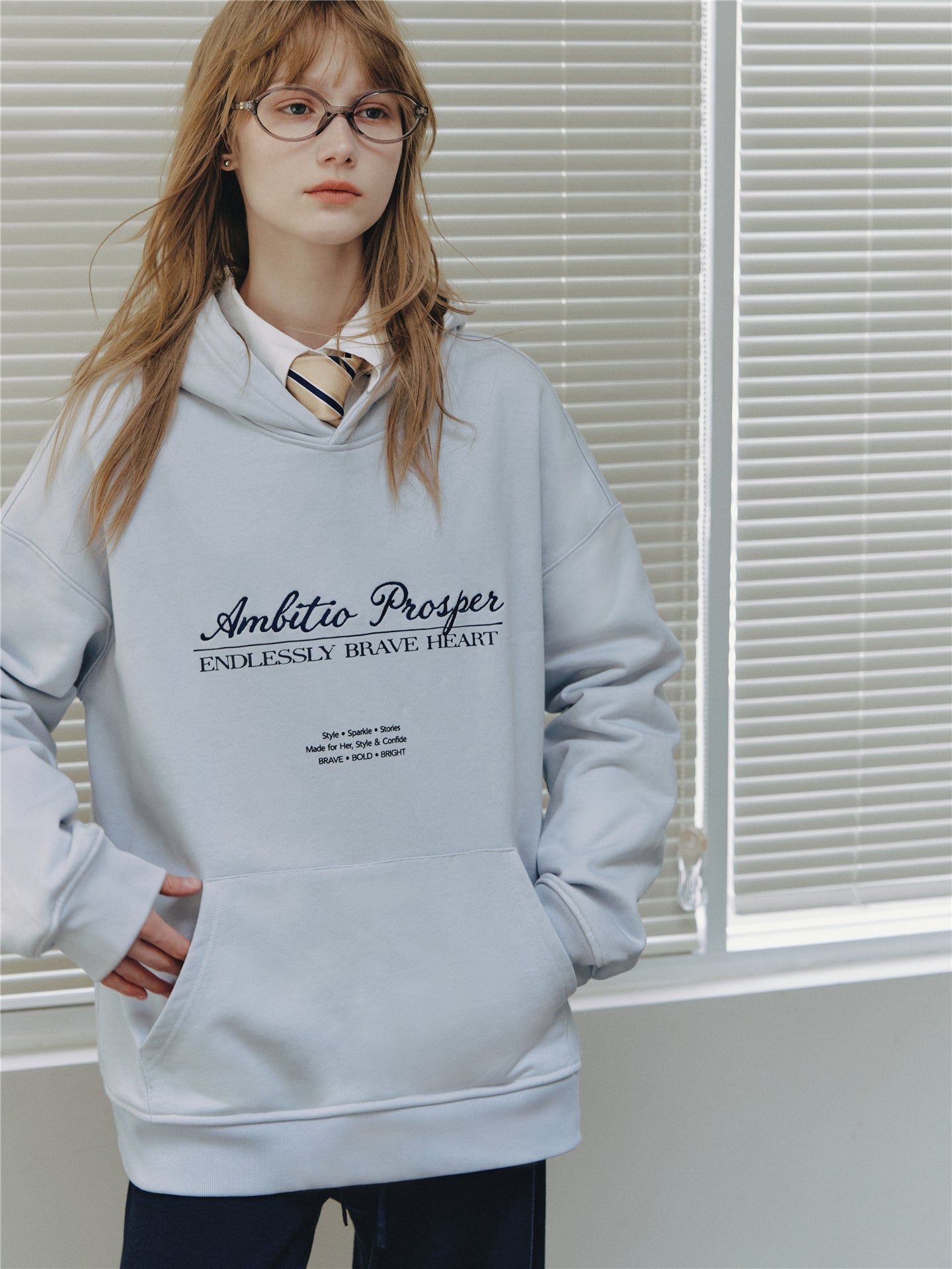 Asgony ASG26537 Cotton Hooded Embroidered Pullover Sweatshirt