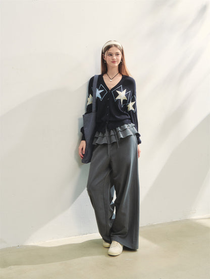 AsGony ASG25275 Double layered ruffle edge tied casual pants