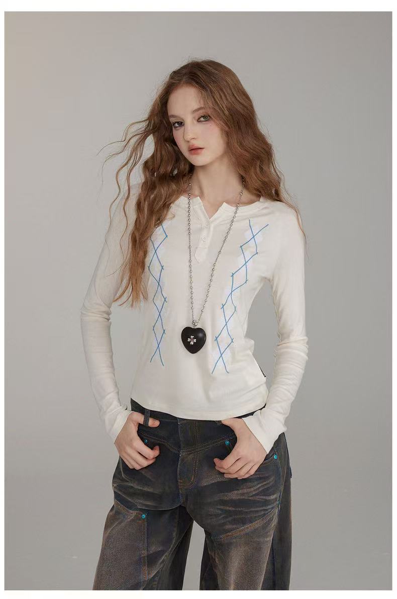 VIA PITTI V24DTP262 Diamond embroidered long-sleeved top