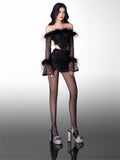 Glam Doll Off-shoulder top Or Short mesh skirt Set(Separate)
