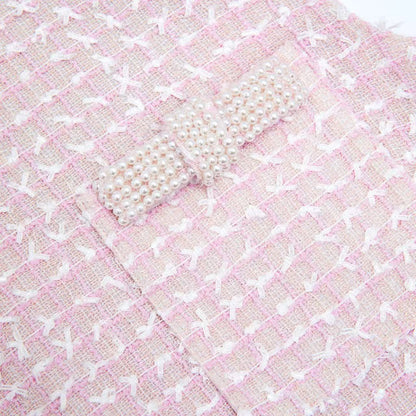 Self-Portrait PINK BOUCLE PEARL TRIM MINI DRESS