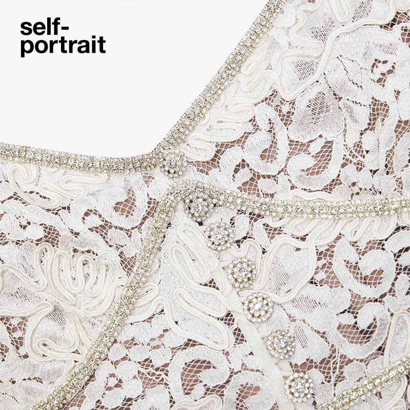 Self-Portrait SALE CREAM CORD LACE MIDI DRESS