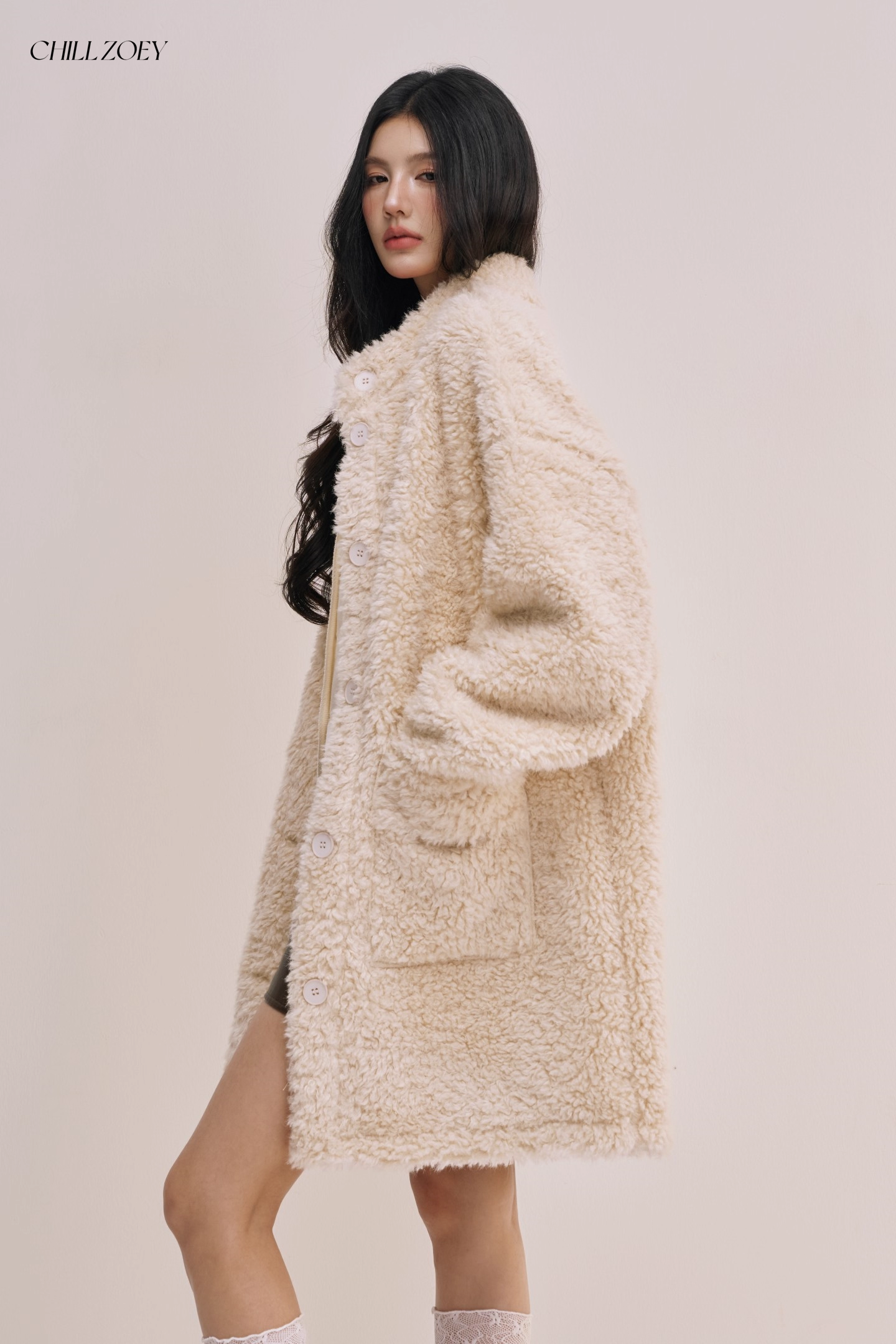 Chill Zoey M690324 Mid-Length Plush Coat(2color)