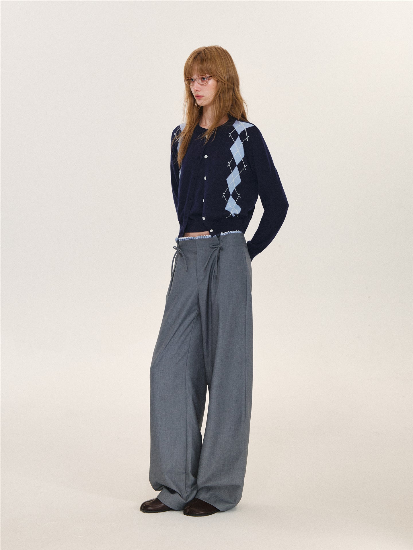 Asgony ASG26616 &amp; ASG26617 Wool Argyle Color-Block Knit Top Set